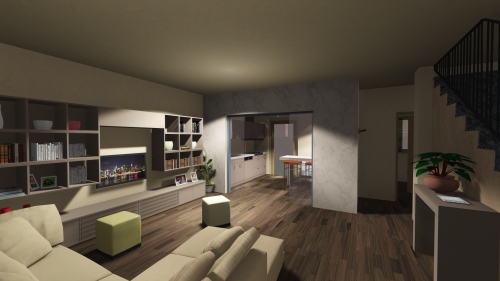 rendering zona giorno - ristrutturazione edificio residenziale